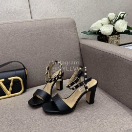 Valentino Summer Rivet Sheepskin High Heel Sandals Black