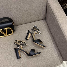 Valentino Summer Rivet Sheepskin High Heel Sandals Black
