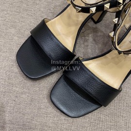 Valentino Summer Rivet Sheepskin High Heel Sandals Black