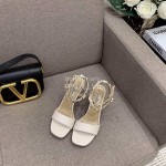 Valentino Summer Rivet Sheepskin High Heel Sandals White