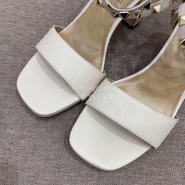 Valentino Summer Rivet Sheepskin High Heel Sandals White