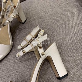 Valentino Summer Rivet Sheepskin High Heel Sandals White