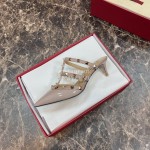 Valentino Fashion Rivet Pointed Pink High Heel Sandals For Women 