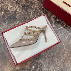 Valentino Fashion Rivet Pointed Pink High Heel Sandals For Women 
