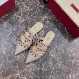 Valentino Fashion Rivet Pointed Pink High Heel Sandals For Women 