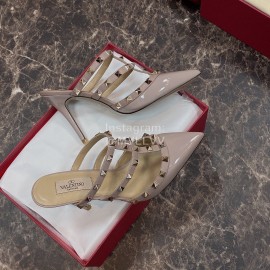 Valentino Fashion Rivet Pointed Pink High Heel Sandals For Women 