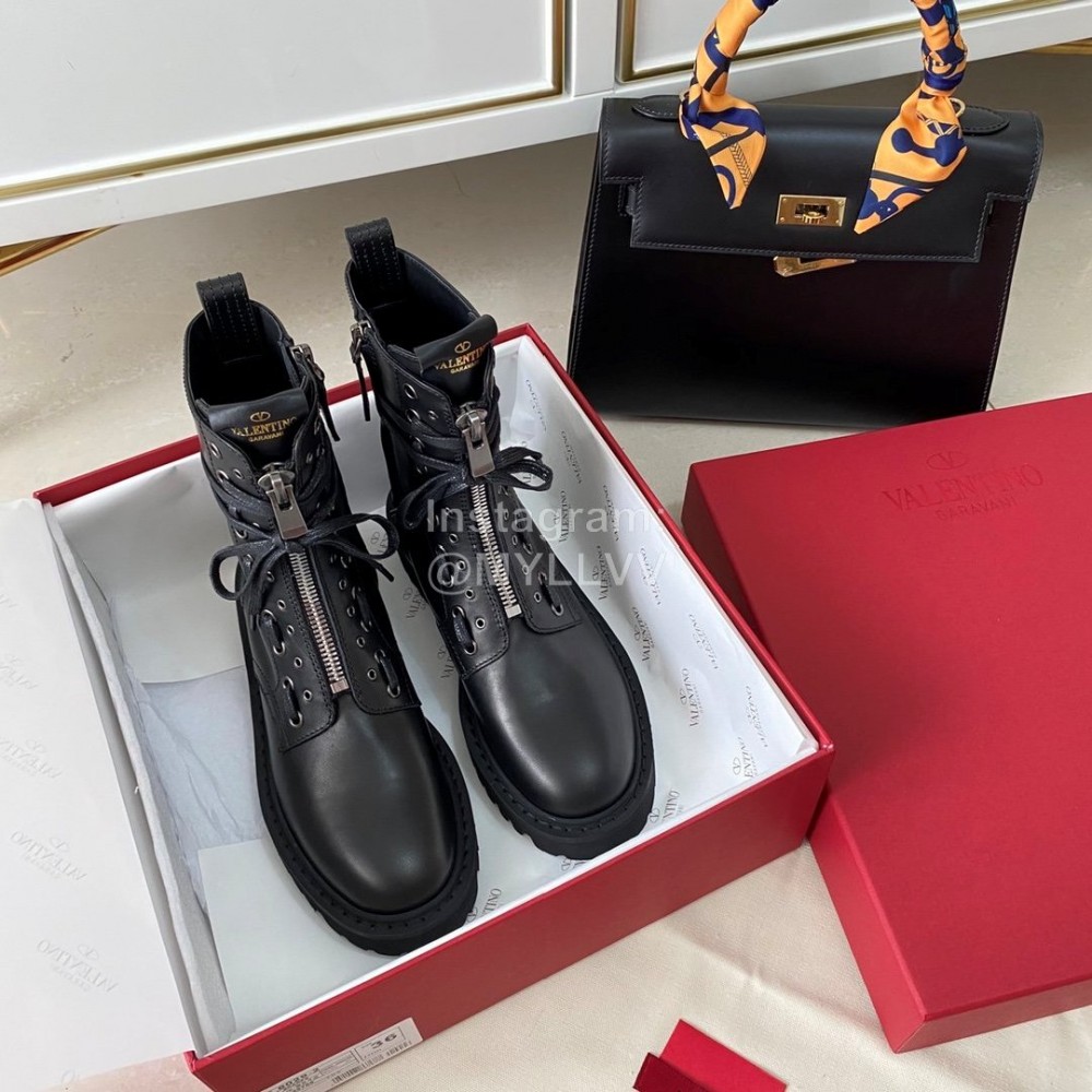 Valentino Fashion Rivet Black Leather Locomotive Boots