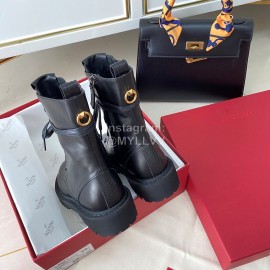 Valentino Fashion Rivet Black Leather Locomotive Boots