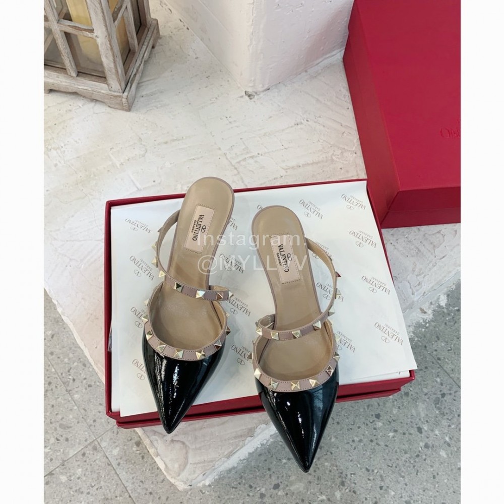 Valentino Fashion Cow Patent Leather Pointed High Heel Sandals Black