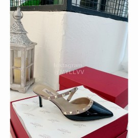 Valentino Fashion Cow Patent Leather Pointed High Heel Sandals Black