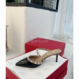 Valentino Fashion Cow Patent Leather Pointed High Heel Sandals Black