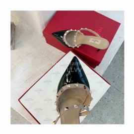 Valentino Fashion Cow Patent Leather Pointed High Heel Sandals Black