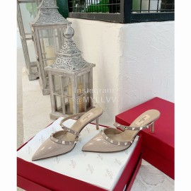 Valentino Fashion Cow Patent Leather Pointed High Heel Sandals Apricot