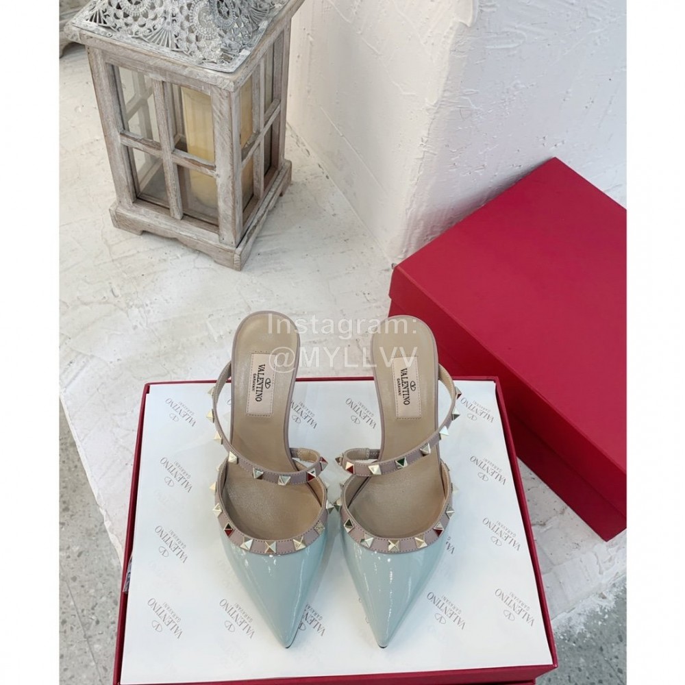 Valentino Fashion Cow Patent Leather Pointed High Heel Sandals Blue