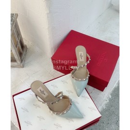 Valentino Fashion Cow Patent Leather Pointed High Heel Sandals Blue