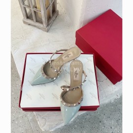 Valentino Fashion Cow Patent Leather Pointed High Heel Sandals Blue