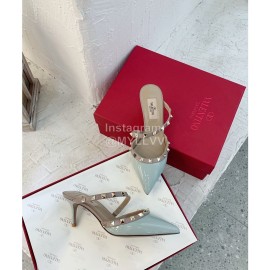 Valentino Fashion Cow Patent Leather Pointed High Heel Sandals Blue