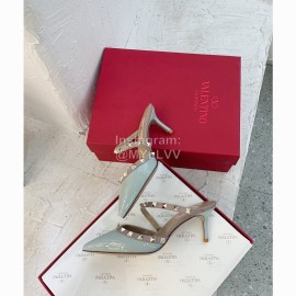 Valentino Fashion Cow Patent Leather Pointed High Heel Sandals Blue