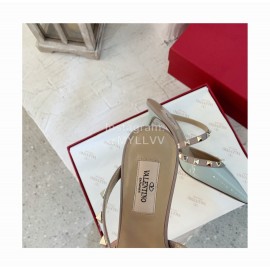 Valentino Fashion Cow Patent Leather Pointed High Heel Sandals Blue