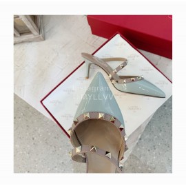 Valentino Fashion Cow Patent Leather Pointed High Heel Sandals Blue