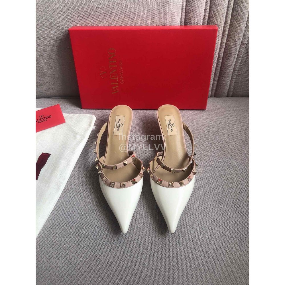 Valentino Classic Leather Rivet High Heel Sandals For Women White
