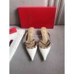Valentino Classic Leather Rivet High Heel Sandals For Women White