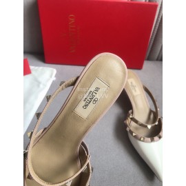 Valentino Classic Leather Rivet High Heel Sandals For Women White