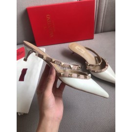 Valentino Classic Leather Rivet High Heel Sandals For Women White