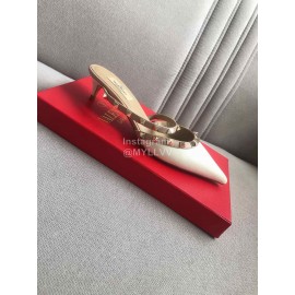 Valentino Classic Leather Rivet High Heel Sandals For Women White