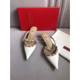 Valentino Classic Leather Rivet High Heel Sandals For Women White