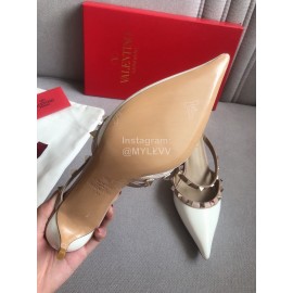 Valentino Classic Leather Rivet High Heel Sandals For Women White