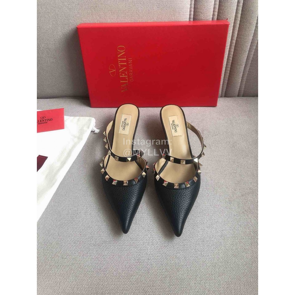 Valentino Black Classic Leather Rivet High Heel Sandals For Women