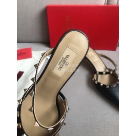 Valentino Black Classic Leather Rivet High Heel Sandals For Women