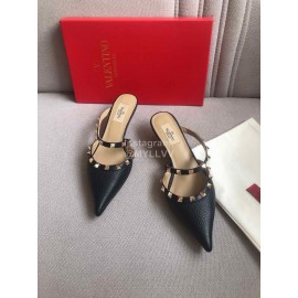 Valentino Black Classic Leather Rivet High Heel Sandals For Women