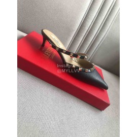 Valentino Black Classic Leather Rivet High Heel Sandals For Women
