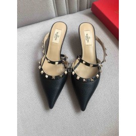 Valentino Black Classic Leather Rivet High Heel Sandals For Women