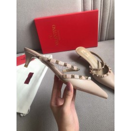 Valentino Classic Pink Leather Rivet High Heel Sandals For Women