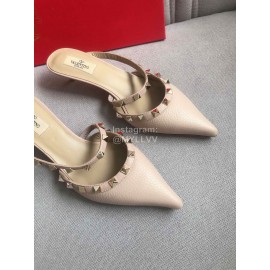 Valentino Classic Pink Leather Rivet High Heel Sandals For Women