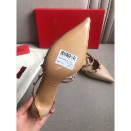 Valentino Classic Pink Leather Rivet High Heel Sandals For Women