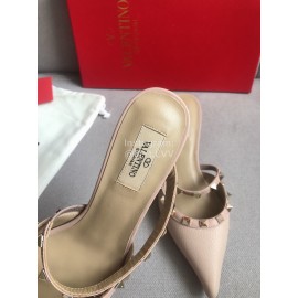 Valentino Classic Pink Leather Rivet High Heel Sandals For Women