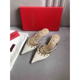 Valentino Classic White Leather Rivet High Heel Sandals For Women