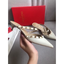 Valentino Classic White Leather Rivet High Heel Sandals For Women