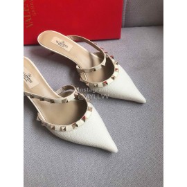 Valentino Classic White Leather Rivet High Heel Sandals For Women