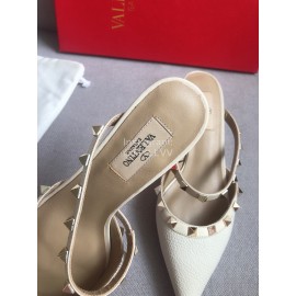 Valentino Classic White Leather Rivet High Heel Sandals For Women