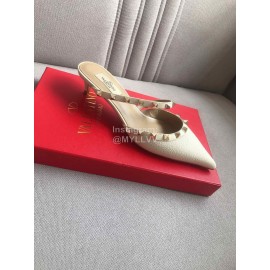 Valentino Classic White Leather Rivet High Heel Sandals For Women