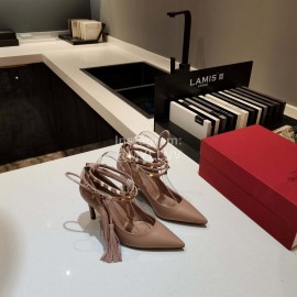 Valentino New Rivet Tassel Sheepskin High Heels Apricot