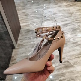 Valentino New Rivet Tassel Sheepskin High Heels Apricot