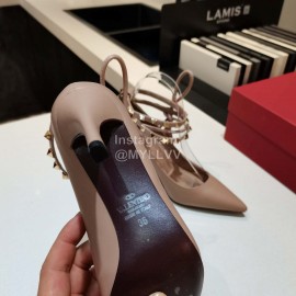 Valentino New Rivet Tassel Sheepskin High Heels Apricot