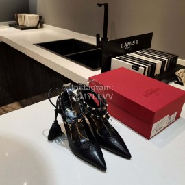 Valentino New Rivet Tassel Sheepskin High Heels Black