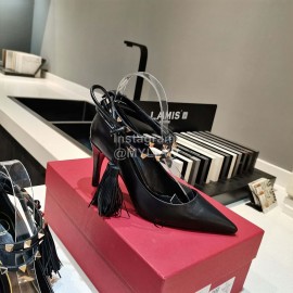 Valentino New Rivet Tassel Sheepskin High Heels Black